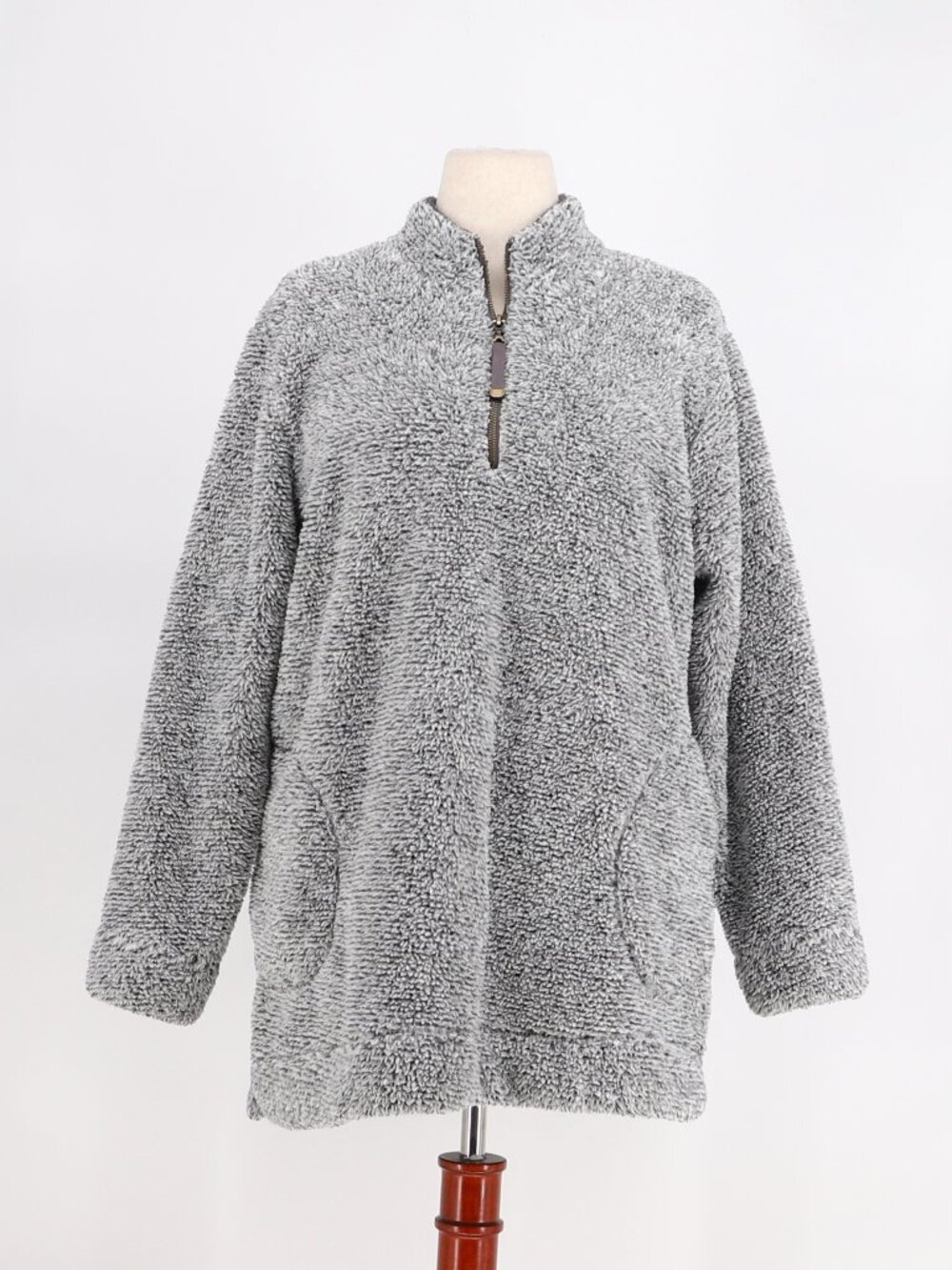 SOFT SURROUNDINGS Luxe Sherpa 1/4 Zip Pullover Ultra Plush Frosted Fleece Grey L